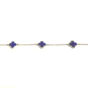 10K Yellow Gold (10mm) Designer Style Clover Beaded Edge Lapis Bracelet