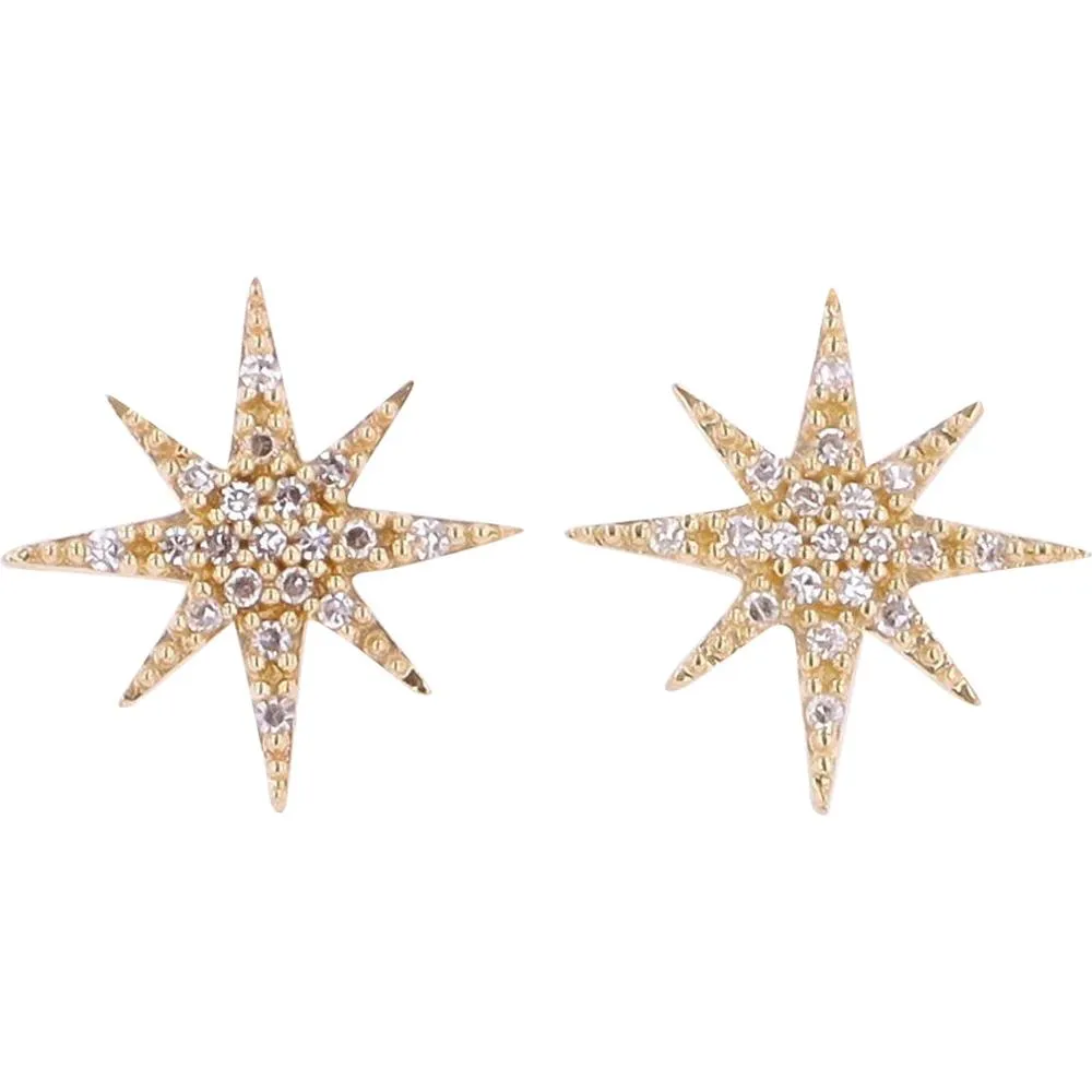 10K Yellow Gold Diamond Starburst Stud Earrings - 0.10 Carats Total Diamond Weight