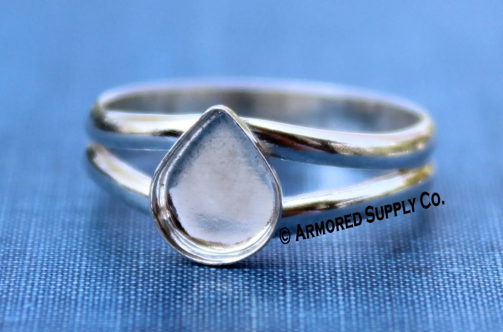 10x15mm Plain Pear Bezel Sterling Silver Split Shank Ring Band blank
