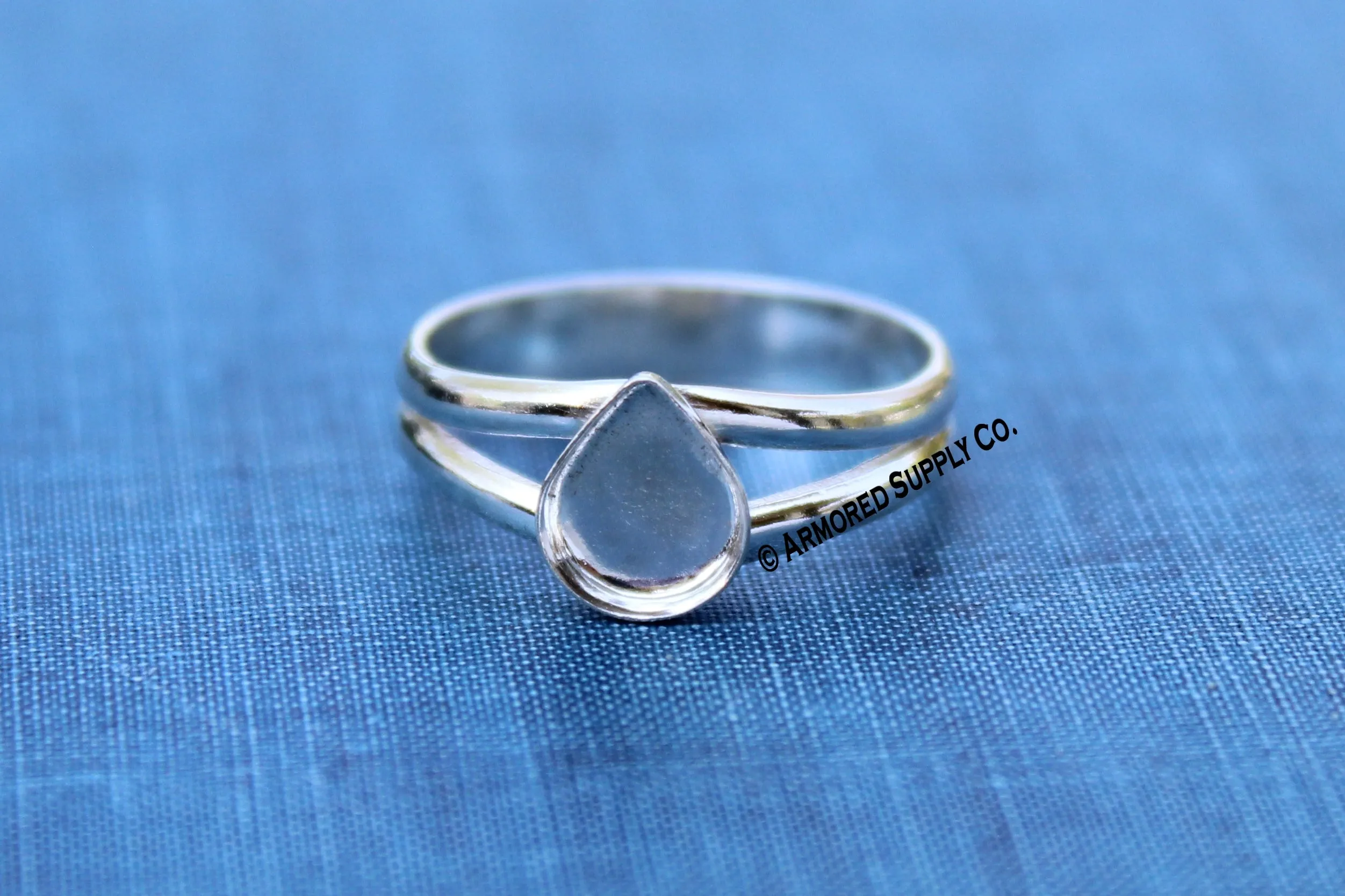 10x15mm Plain Pear Bezel Sterling Silver Split Shank Ring Band blank