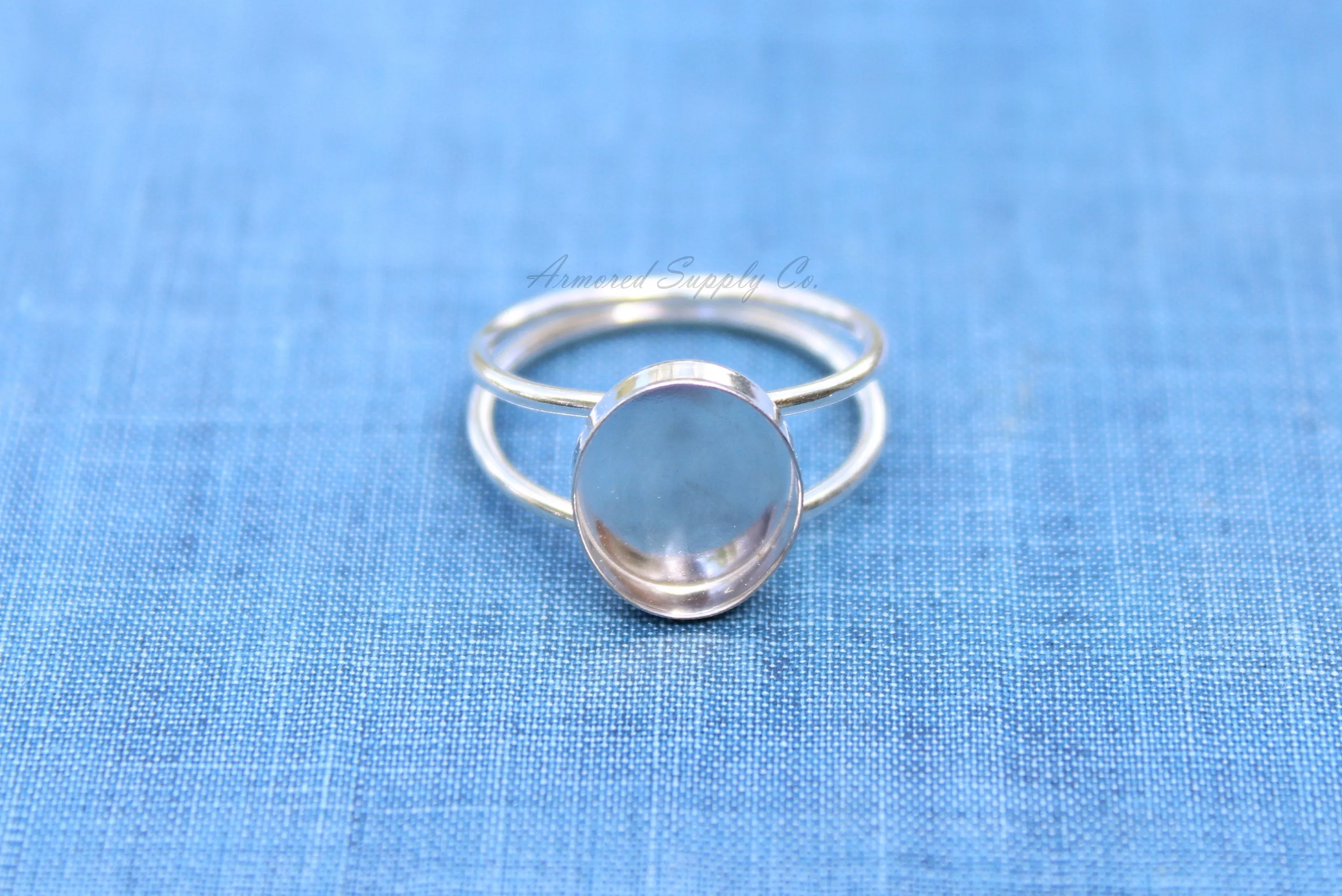10x8mm Oval Bezel Sterling Silver Double Band Ring blank