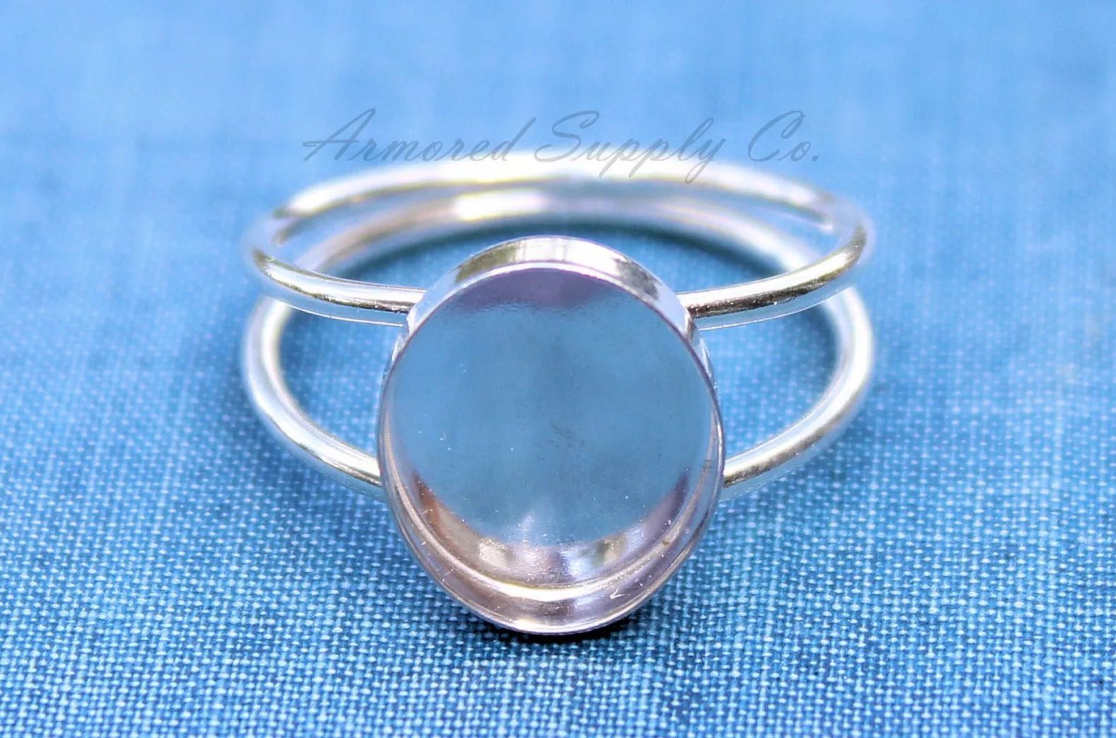 10x8mm Oval Bezel Sterling Silver Double Band Ring blank
