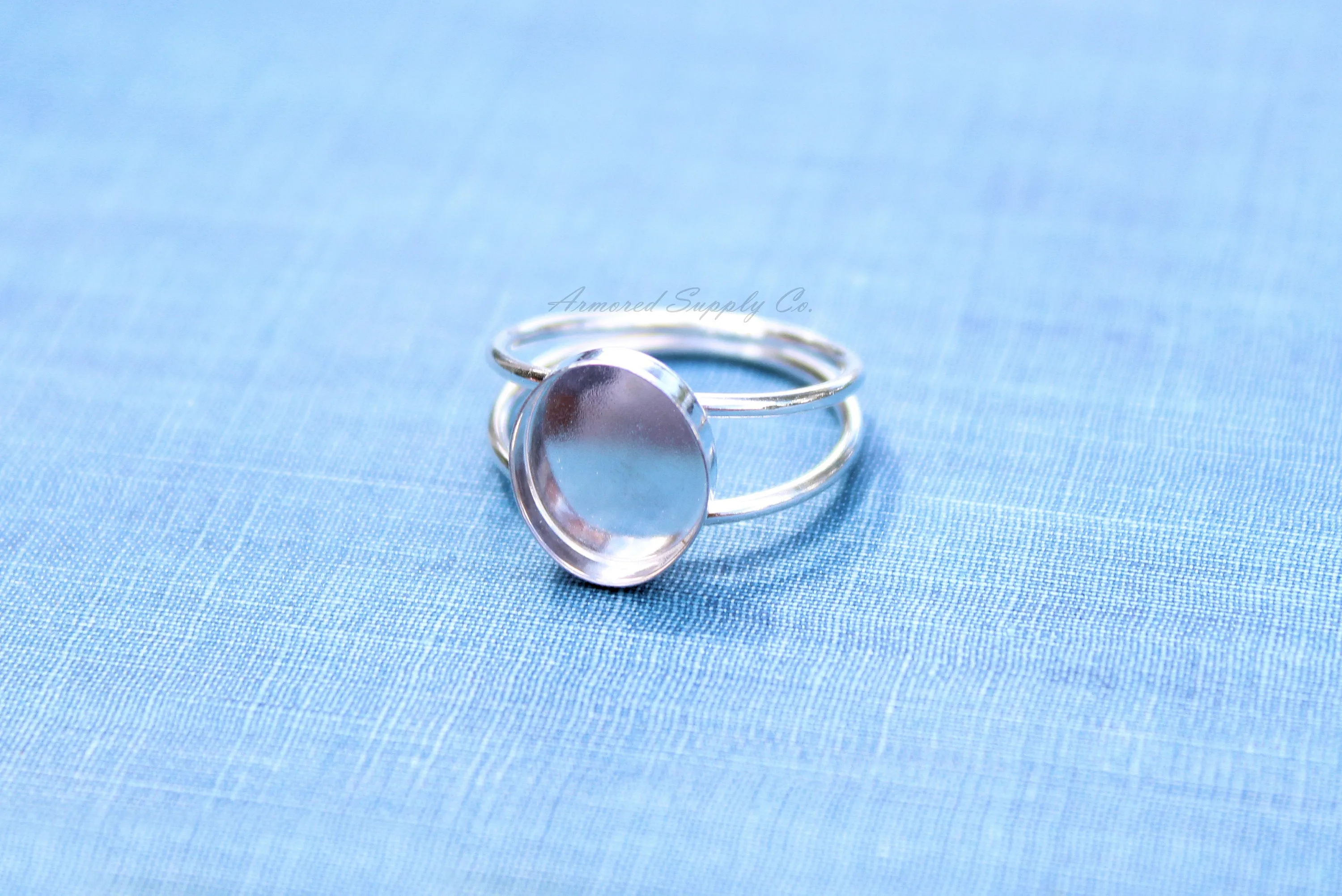 10x8mm Oval Bezel Sterling Silver Double Band Ring blank