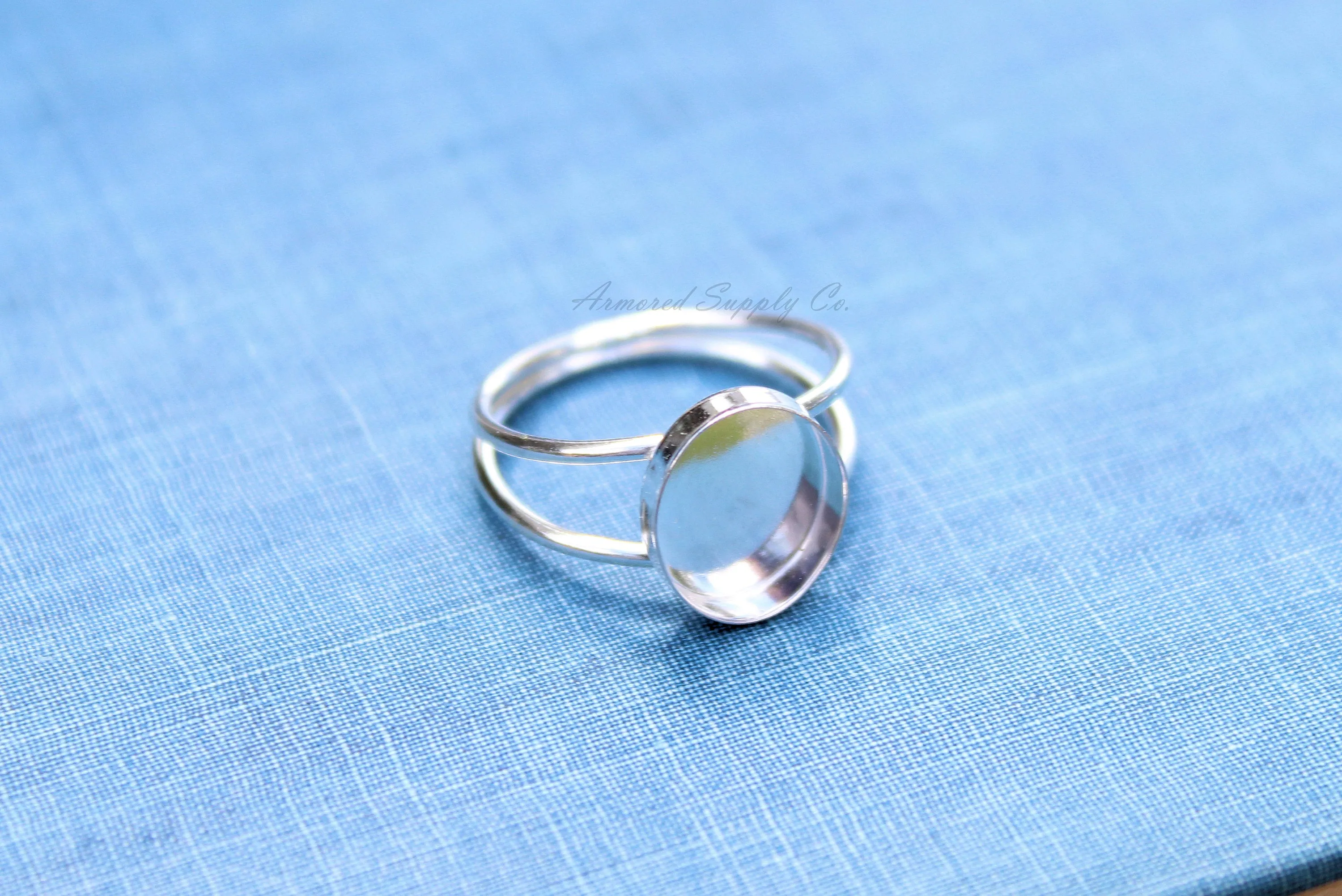 10x8mm Oval Bezel Sterling Silver Double Band Ring blank