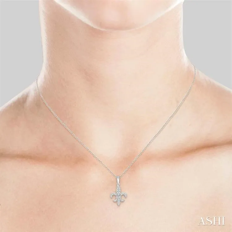 1/10 ctw Fleur De Lis Round Cut Diamond Pendant in 10K White Gold with chain