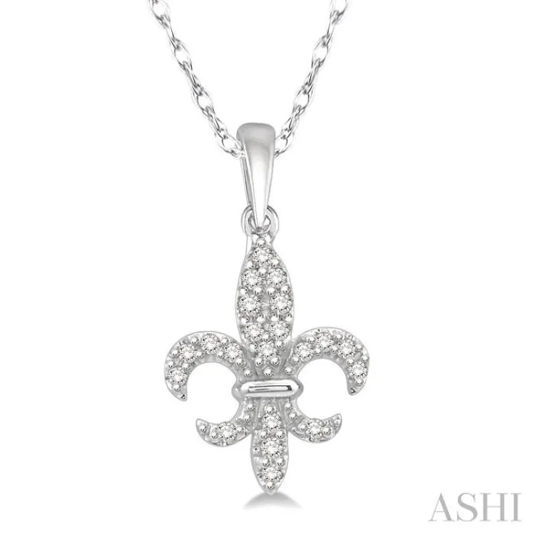 1/10 ctw Fleur De Lis Round Cut Diamond Pendant in 10K White Gold with chain