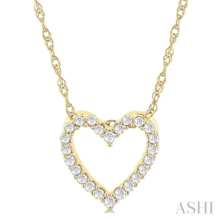 1/10 ctw Heart Shape Round Cut Diamond Pendant With Chain in 14K  Yellow Gold