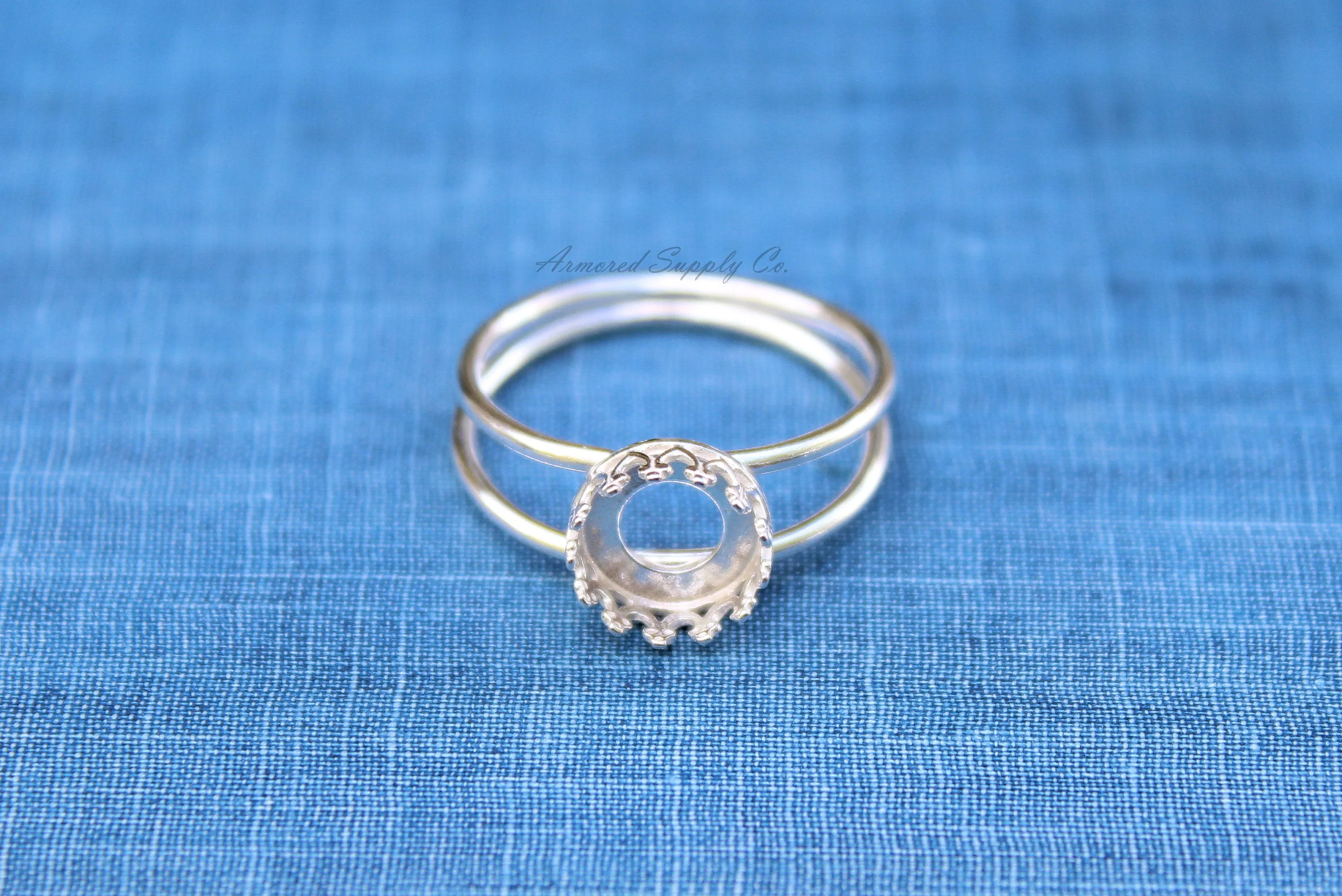 12mm Round Crown Bezel Sterling Silver Double Band Ring blank