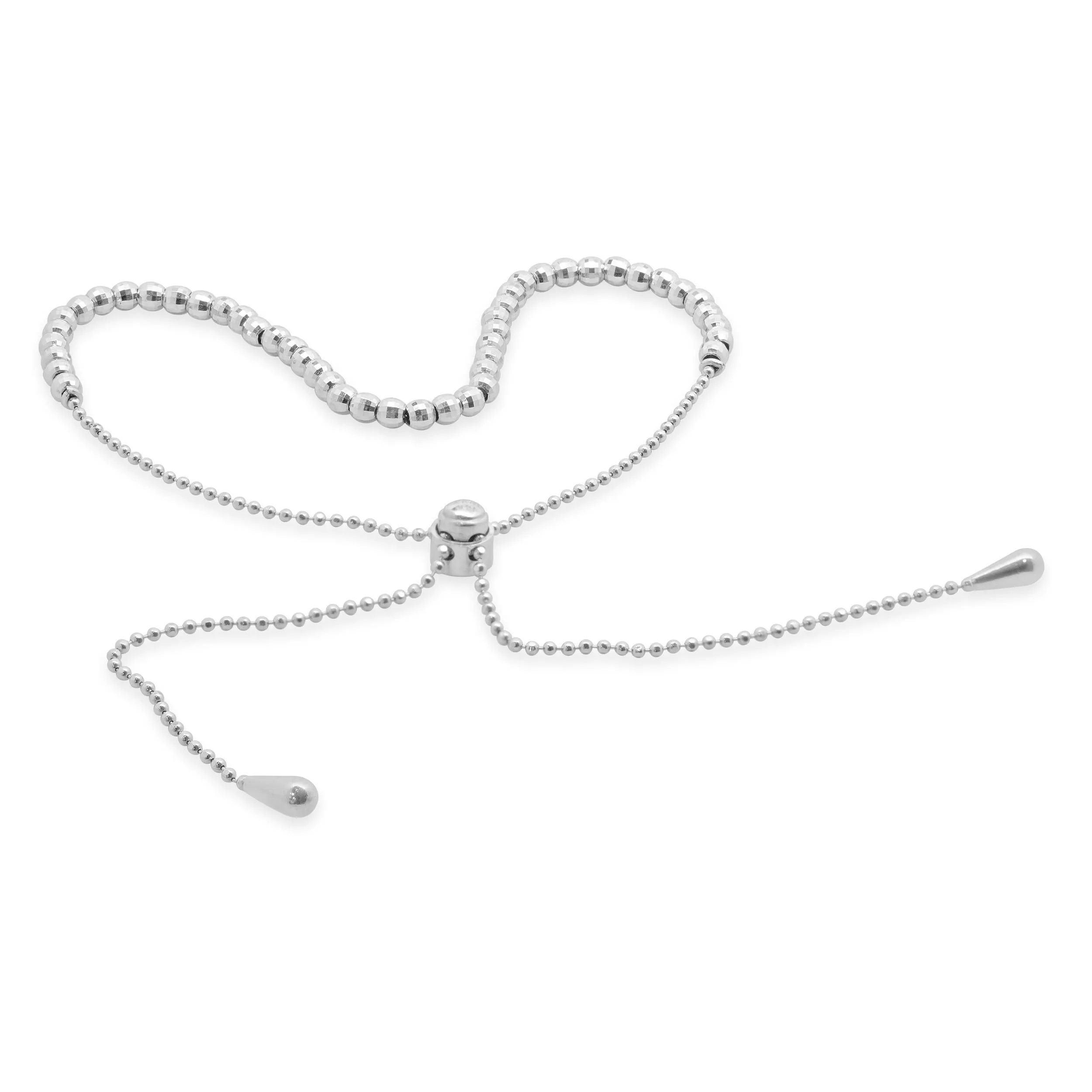 14 Karat White Gold Diamond Cut Adjustable Beaded Bracelet