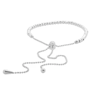 14 Karat White Gold Diamond Cut Adjustable Beaded Bracelet