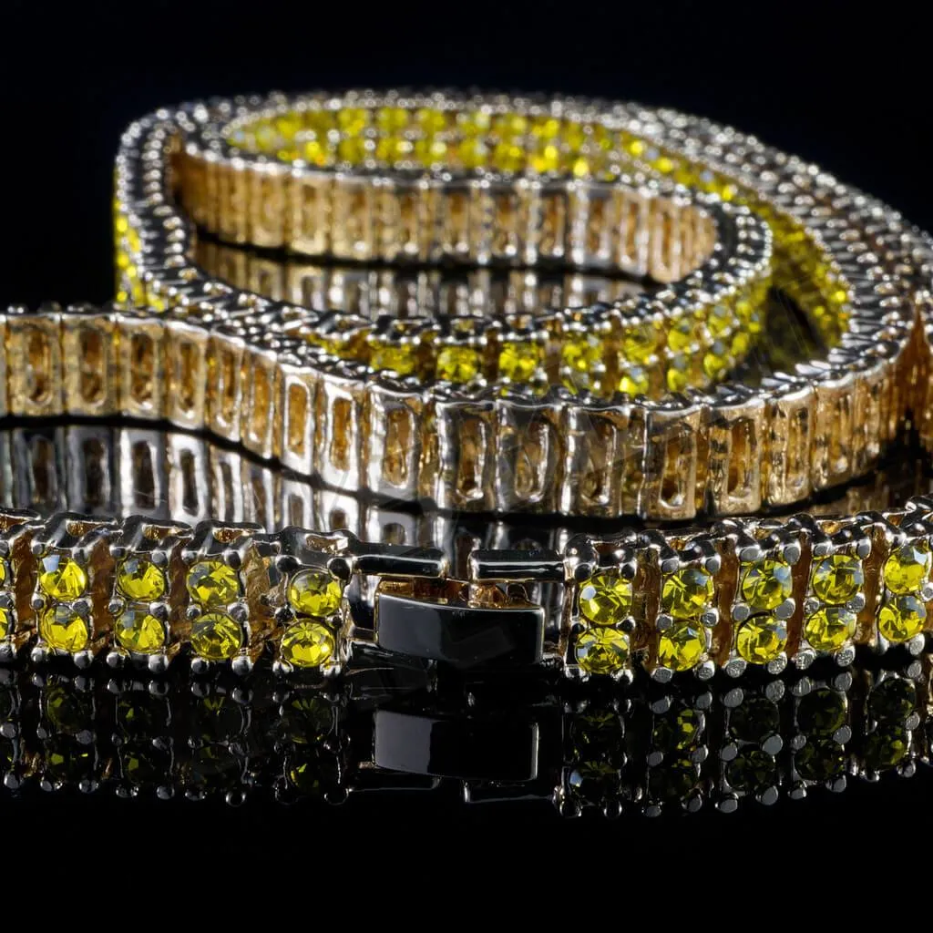 14k Canary 2 Row Iced Chain