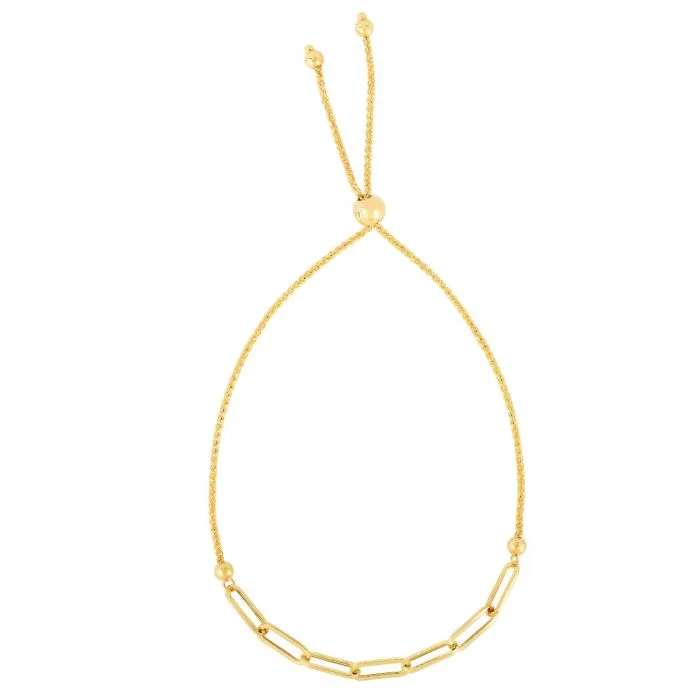 14K Gold Paperclip Adjustable Bolo Bracelet