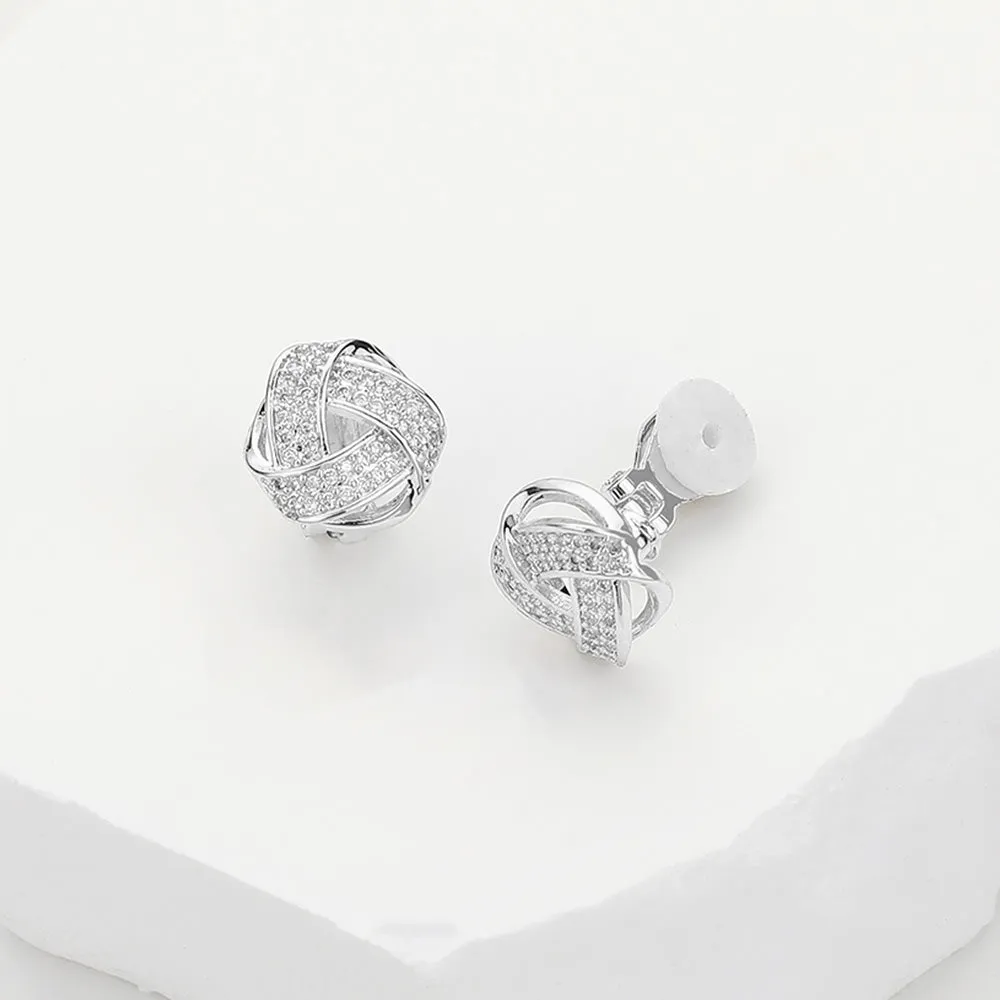 14K Gold Plated CZ Stone Knot Stud Clip On Pageant Earrings on Silver| Knot Clip On Stud Earrings |  647774