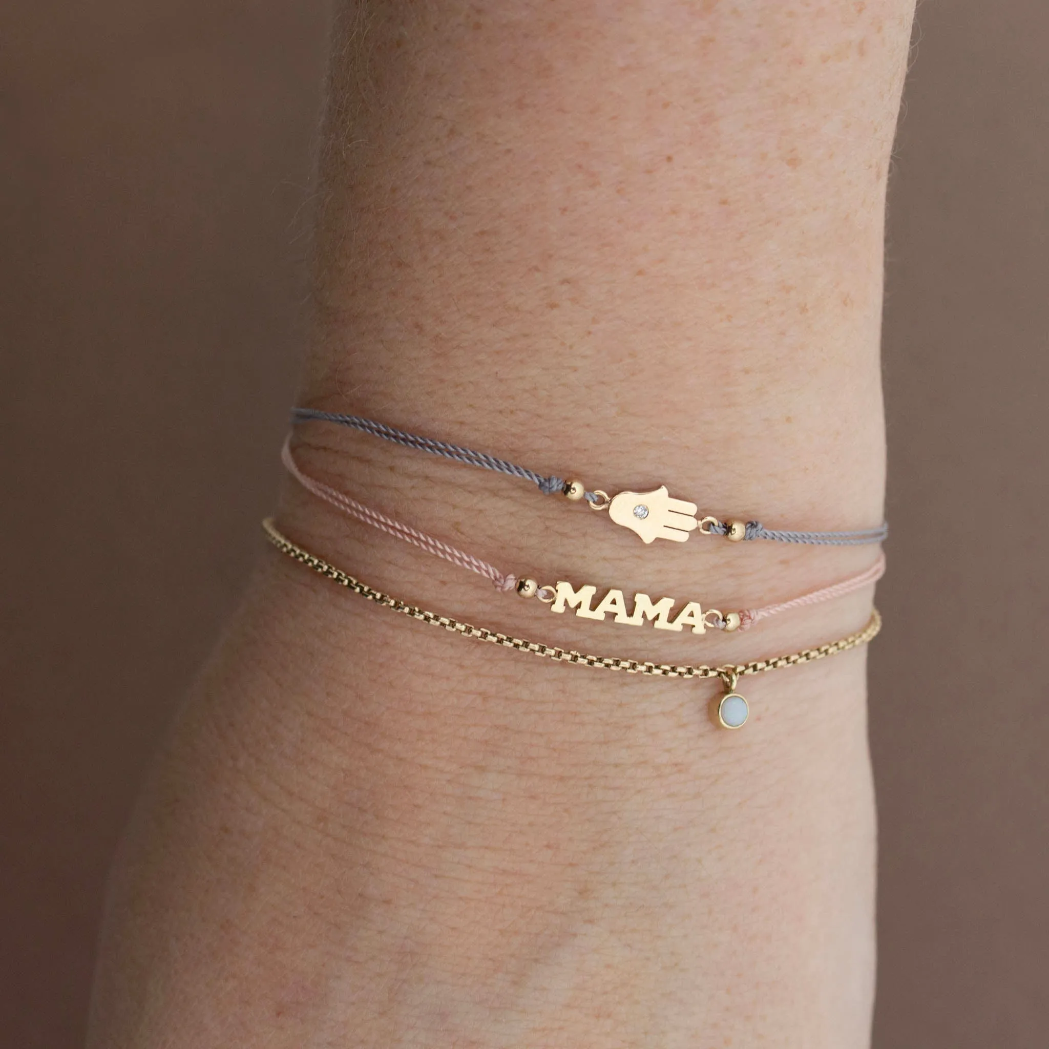 14k Itty Bitty MAMA Cord Bracelet
