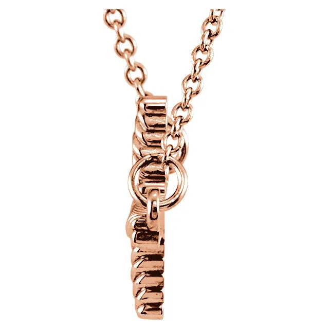 14k Rose Gold 11.3x20.15mm Sideways Rope Cross 16.5" Necklace