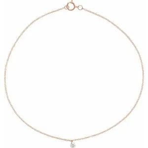 14K Rose Gold 1/6 CT Drilled Natural Diamond Solitaire 8-9" Anklet