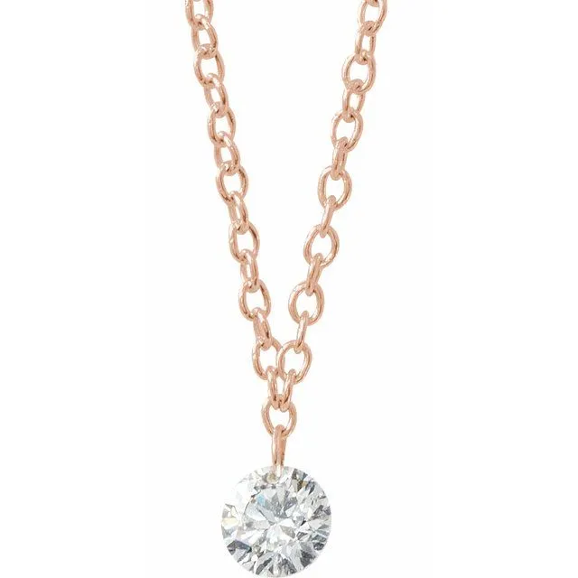 14K Rose Gold 1/6 CT Drilled Natural Diamond Solitaire 8-9" Anklet