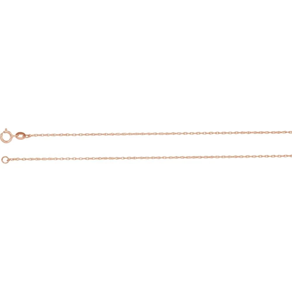 14k Rose Gold 1mm Solid Rope 18" Carded Chain