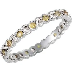14K White 1/3 CTW Diamond & Yellow Sapphire Eternity Band Size 6