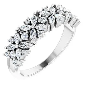 14K White 3/4 CTW Diamond Floral Anniversary Band