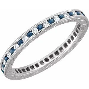 14K White Blue Sapphire & 1/4 CTW Diamond Eternity Band Size 7