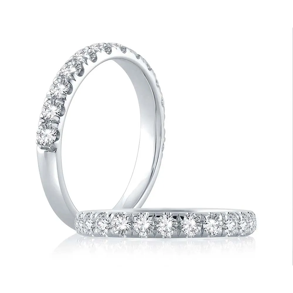 14K White Gold 0.75cttw. Diamond Classic Prong Straight Wedding Band
