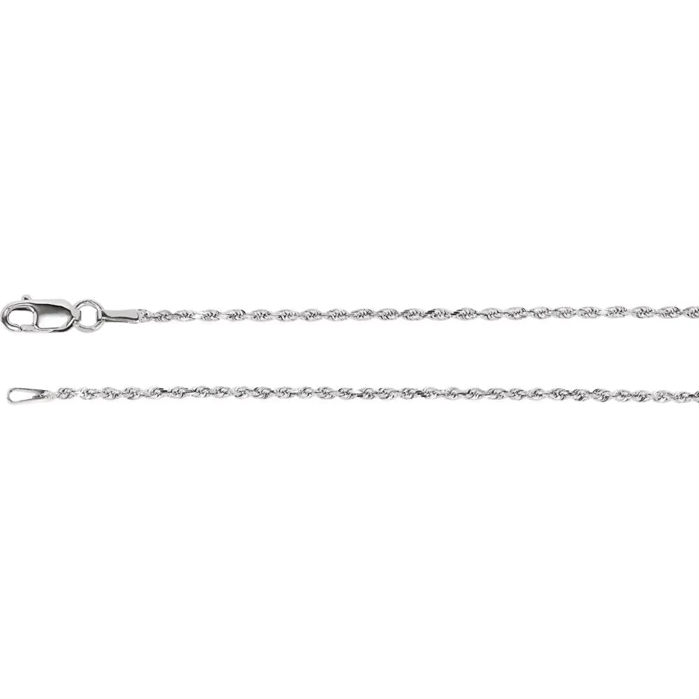 14k White Gold 1.3mm Diamond Cut Rope 16" Chain