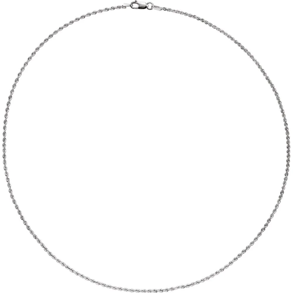 14k White Gold 1.5mm Rope 24" Chain