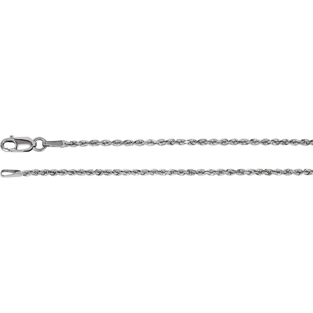 14k White Gold 1.6mm Diamond-Cut Rope 20" Chain with Lobster Clasp
