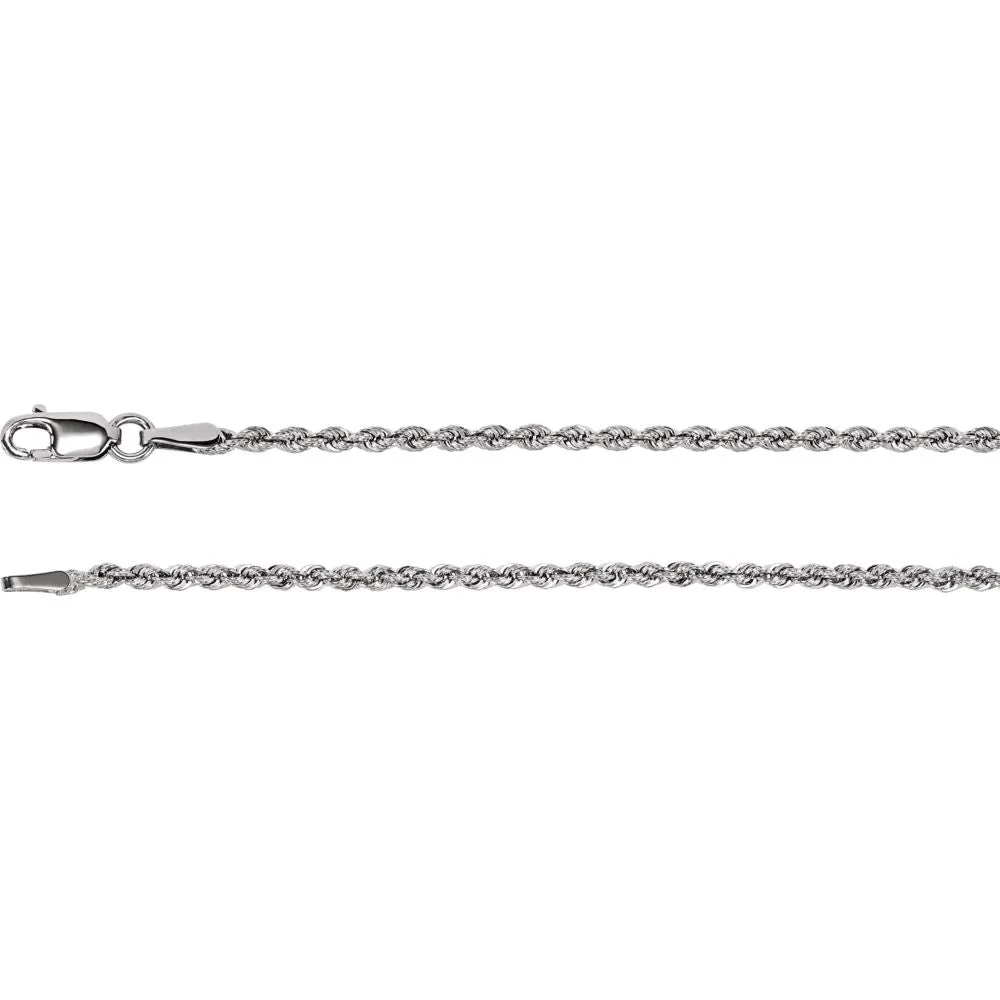 14k White Gold 1.85mm Rope Chain 24" Chain