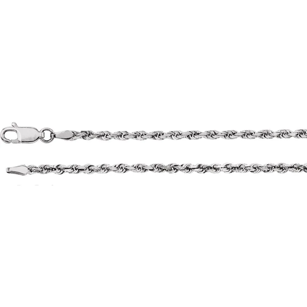 14k White Gold 2.5mm Diamond Cut Rope 18" Chain