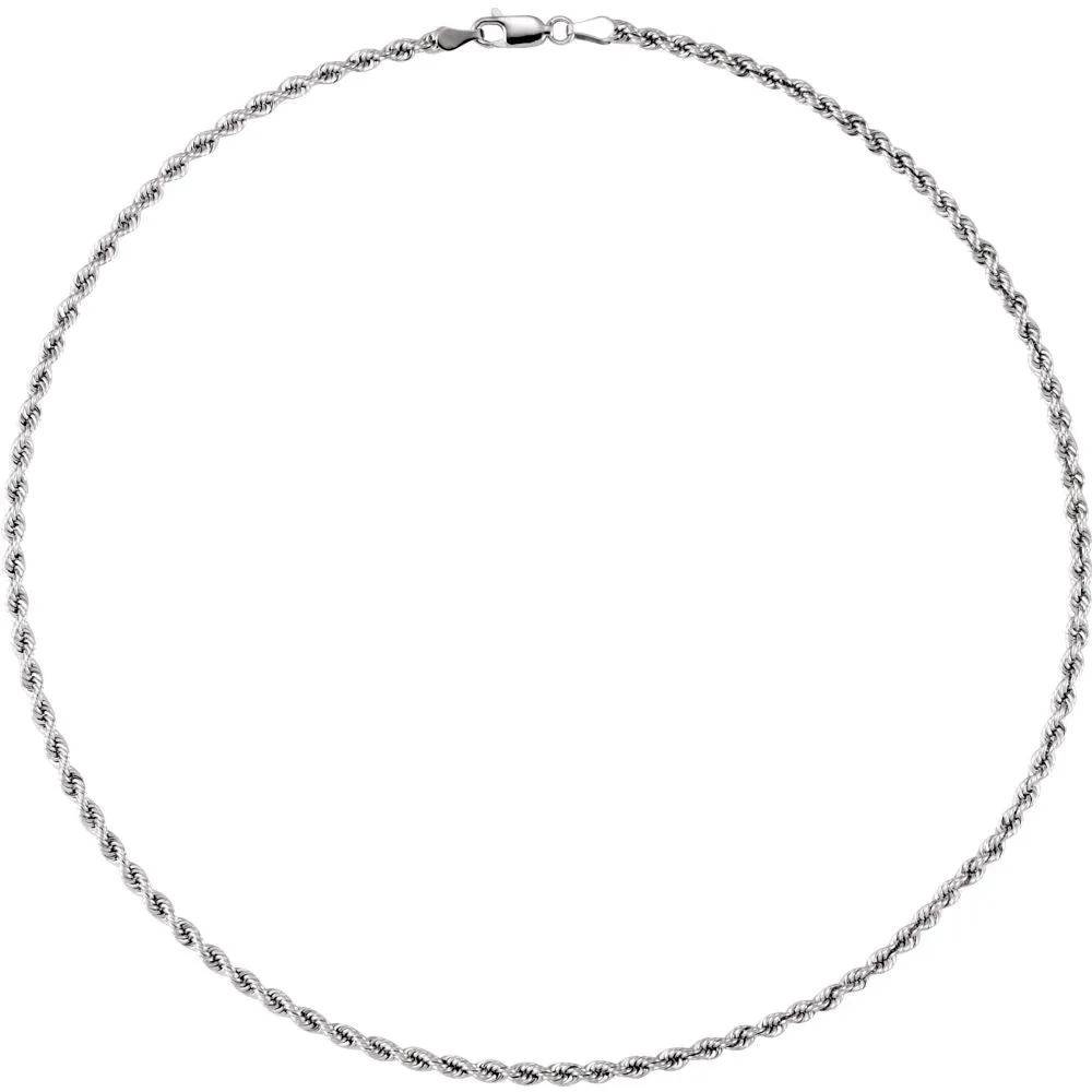 14k White Gold 3mm Rope 24" Chain