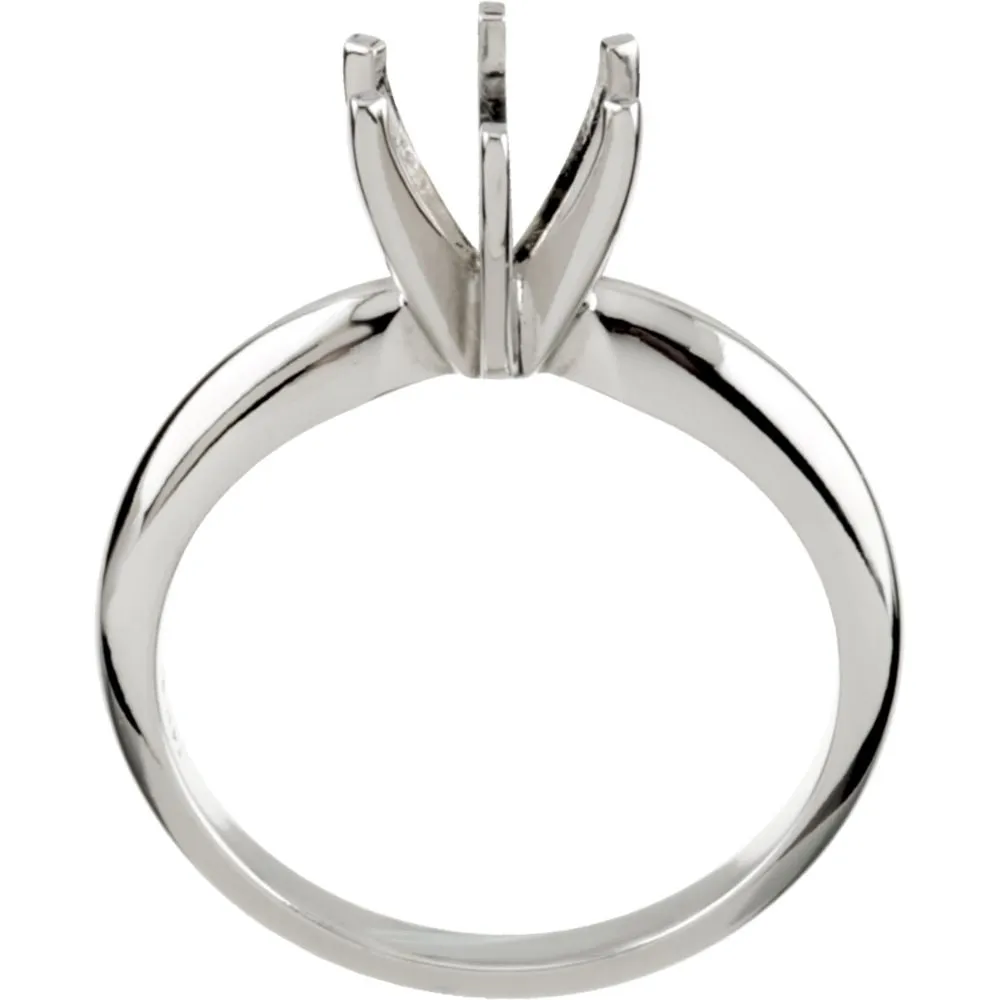 14k White Gold 5-5.3mm Round Heavy 6-Prong Engagement Ring Mounting, Size 6