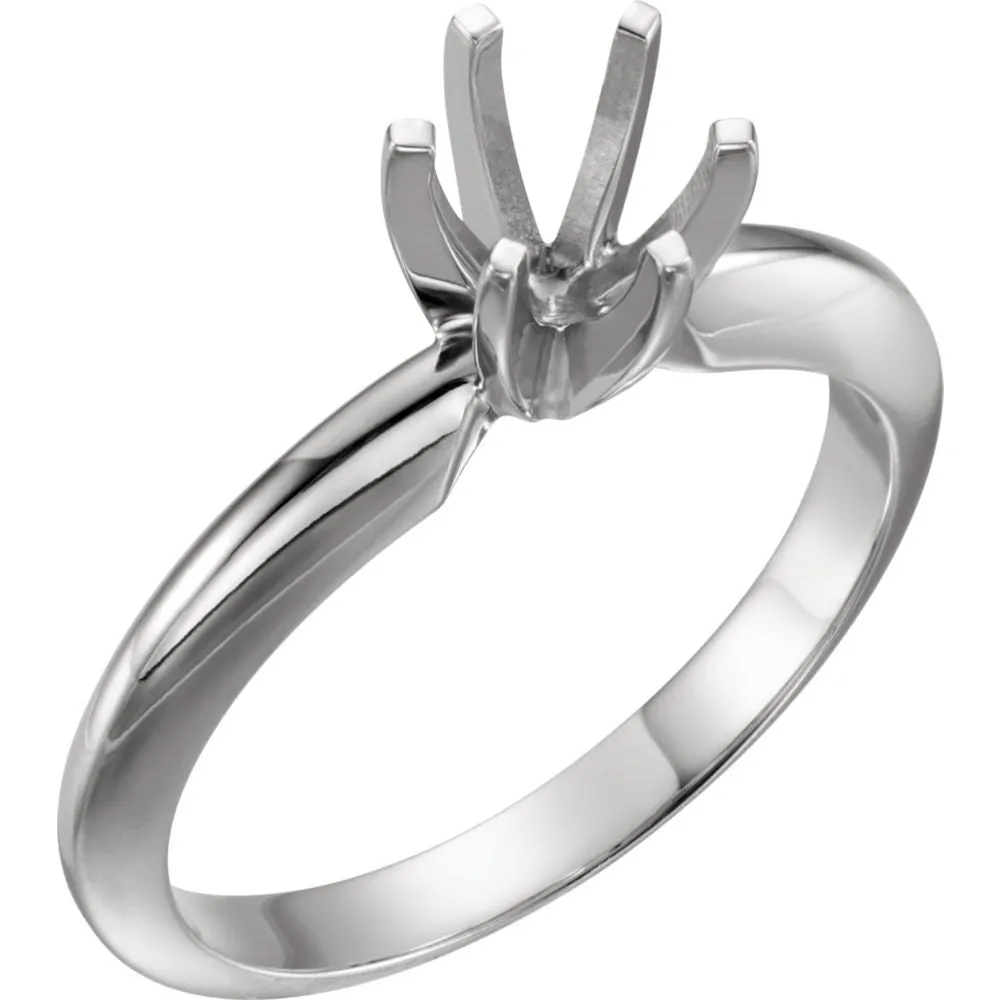 14k White Gold 5-5.3mm Round Heavy 6-Prong Engagement Ring Mounting, Size 6