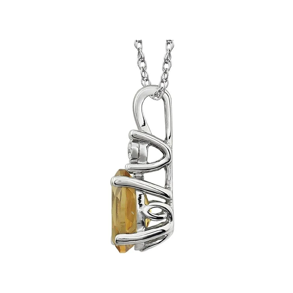 14k White Gold Citrine & .02 CTW 18" Necklace