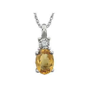 14k White Gold Citrine & .02 CTW 18" Necklace