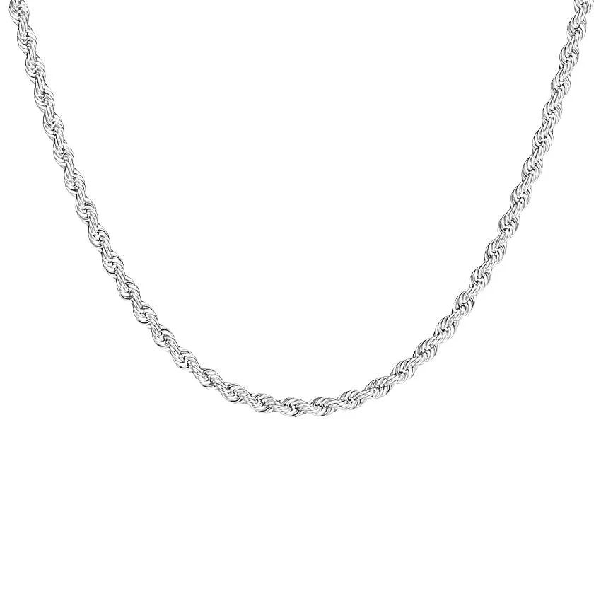 14K White Gold Cut Rope Chain (20")