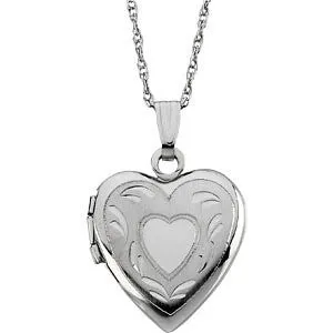 14k White Gold Heart Locket