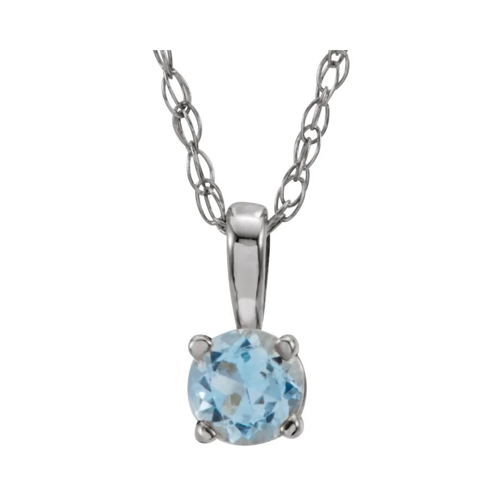 14k White Gold Imitation Aquamarine "March" Birthstone 14" Necklace