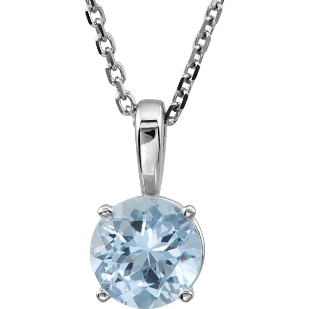 14k White Gold Imitation Aquamarine "March" Birthstone 14" Necklace
