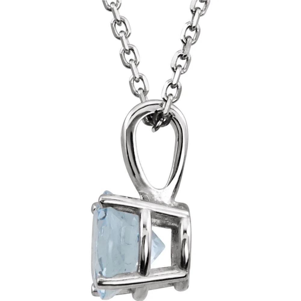 14k White Gold Imitation Aquamarine "March" Birthstone 14" Necklace