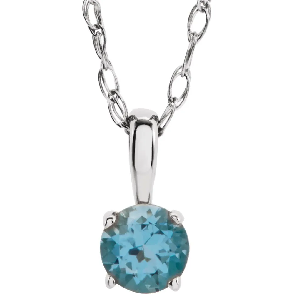 14k White Gold Imitation Blue Zircon "December" Birthstone 14" Necklace