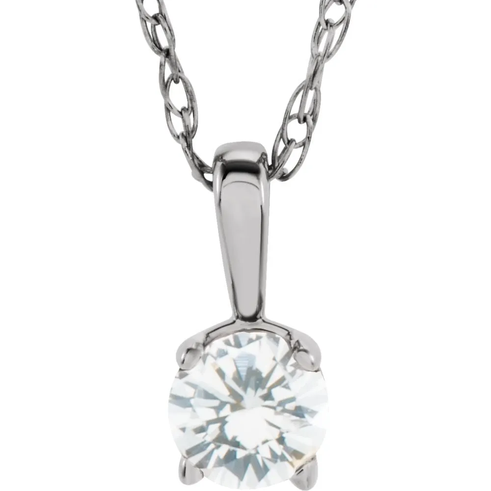 14k White Gold Imitation Diamond "April" Birthstone 14" Necklace