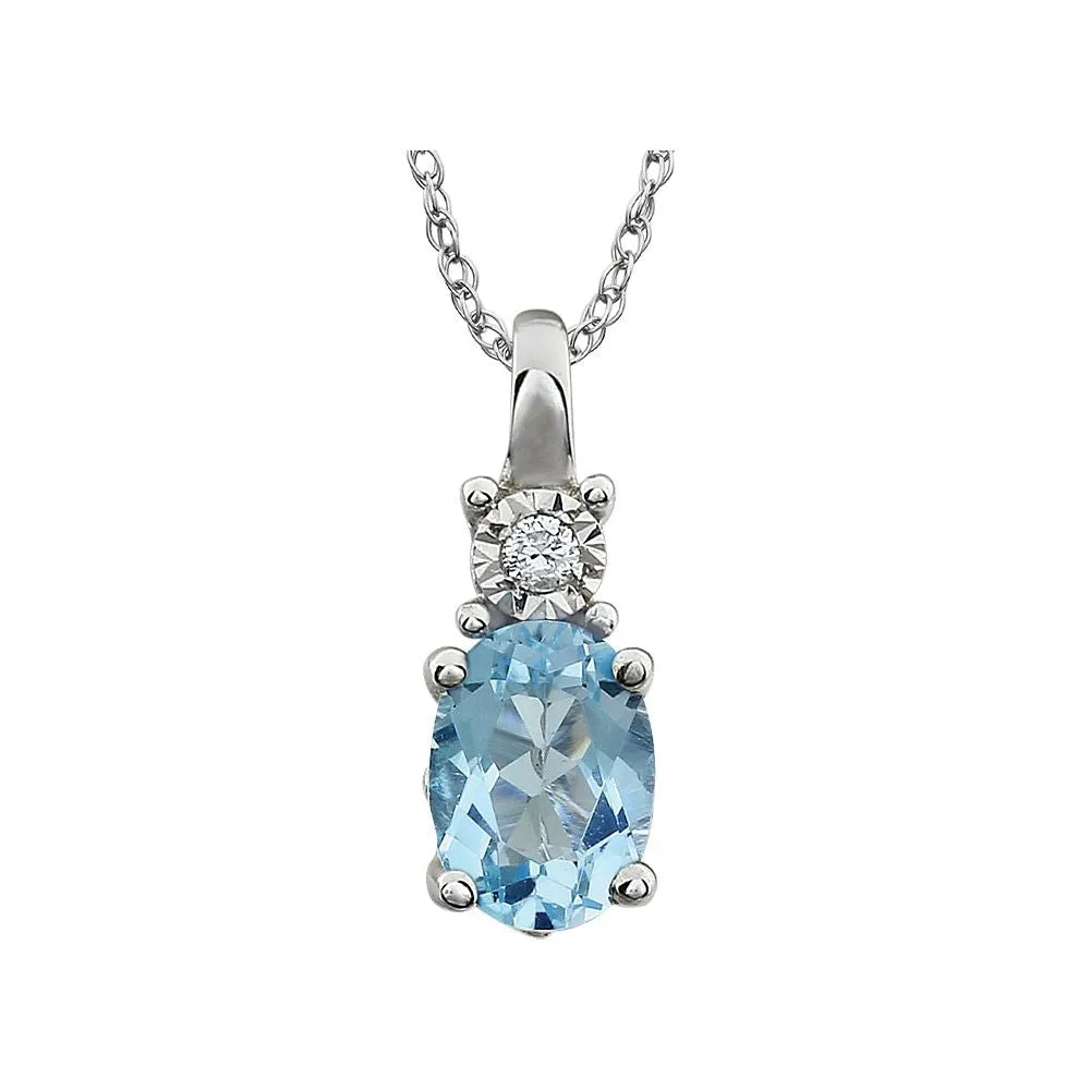 14k White Gold Sky Blue Topaz & .02 CTW 18" Necklace