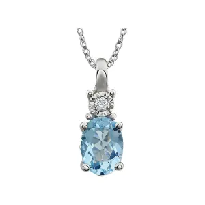 14k White Gold Sky Blue Topaz & .02 CTW 18" Necklace