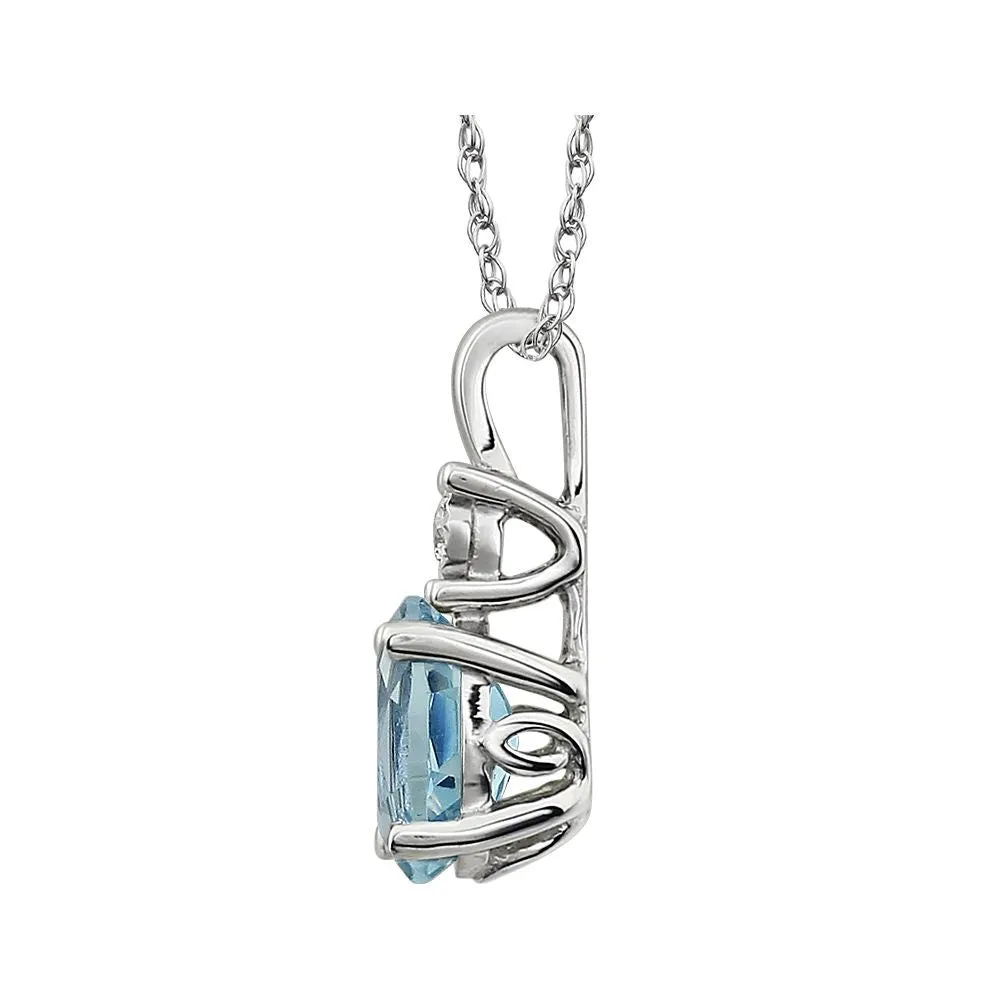 14k White Gold Sky Blue Topaz & .02 CTW 18" Necklace