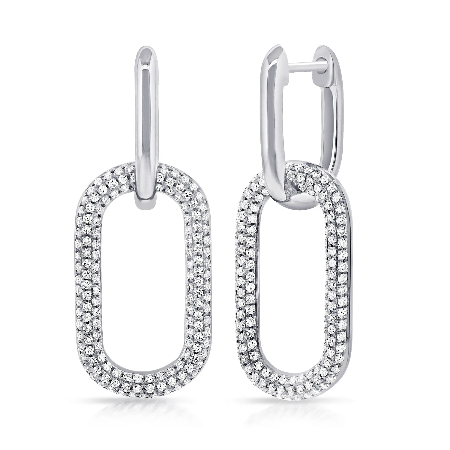 14K White Pave Diamond Large Paper Link Earrings