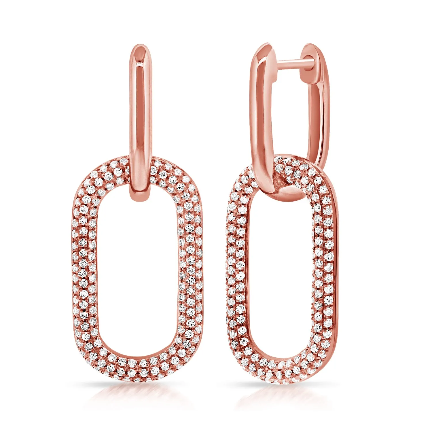 14K White Pave Diamond Large Paper Link Earrings