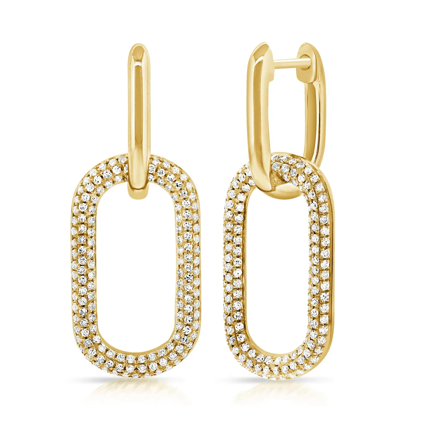 14K White Pave Diamond Large Paper Link Earrings
