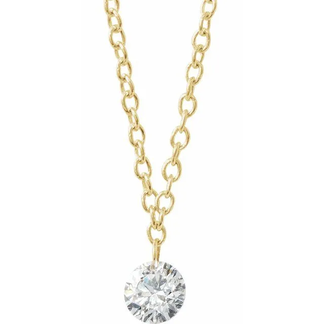 14K Yellow Gold 1/6 CT Drilled Natural Diamond Solitaire 8-9" Anklet